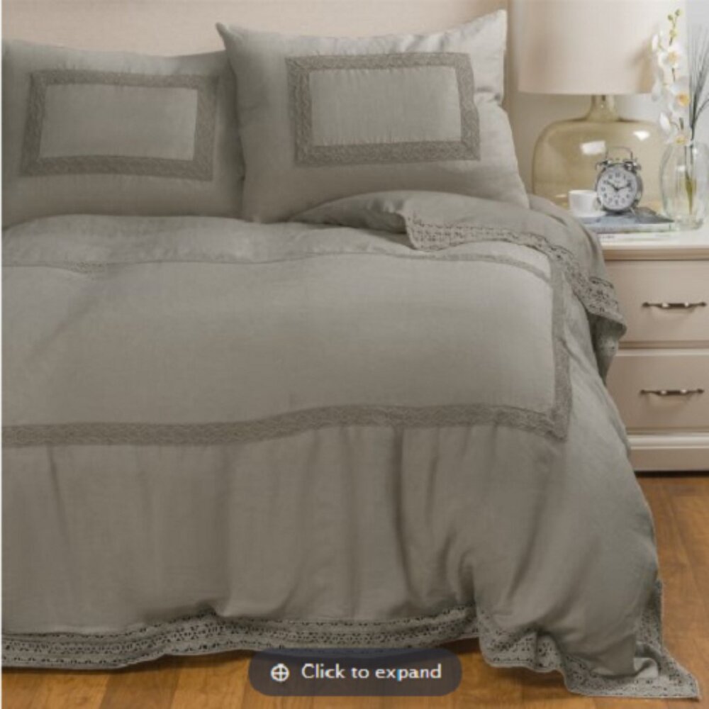 Melange Catrine Linen Crochet Lace Duvet Set Full/Queen Grey Storm 3 Piece